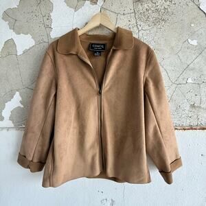 Faux Suede Jacket Camel Tan Zip Front Minimalist Retro Coat M Coaco New York